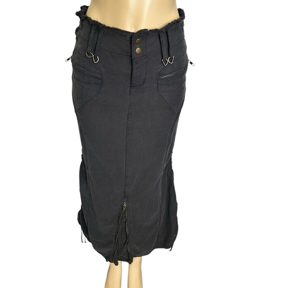 DA-NANG silk wool black midi skirt ruched zip bronze detailing xs - Picture 1 of 12